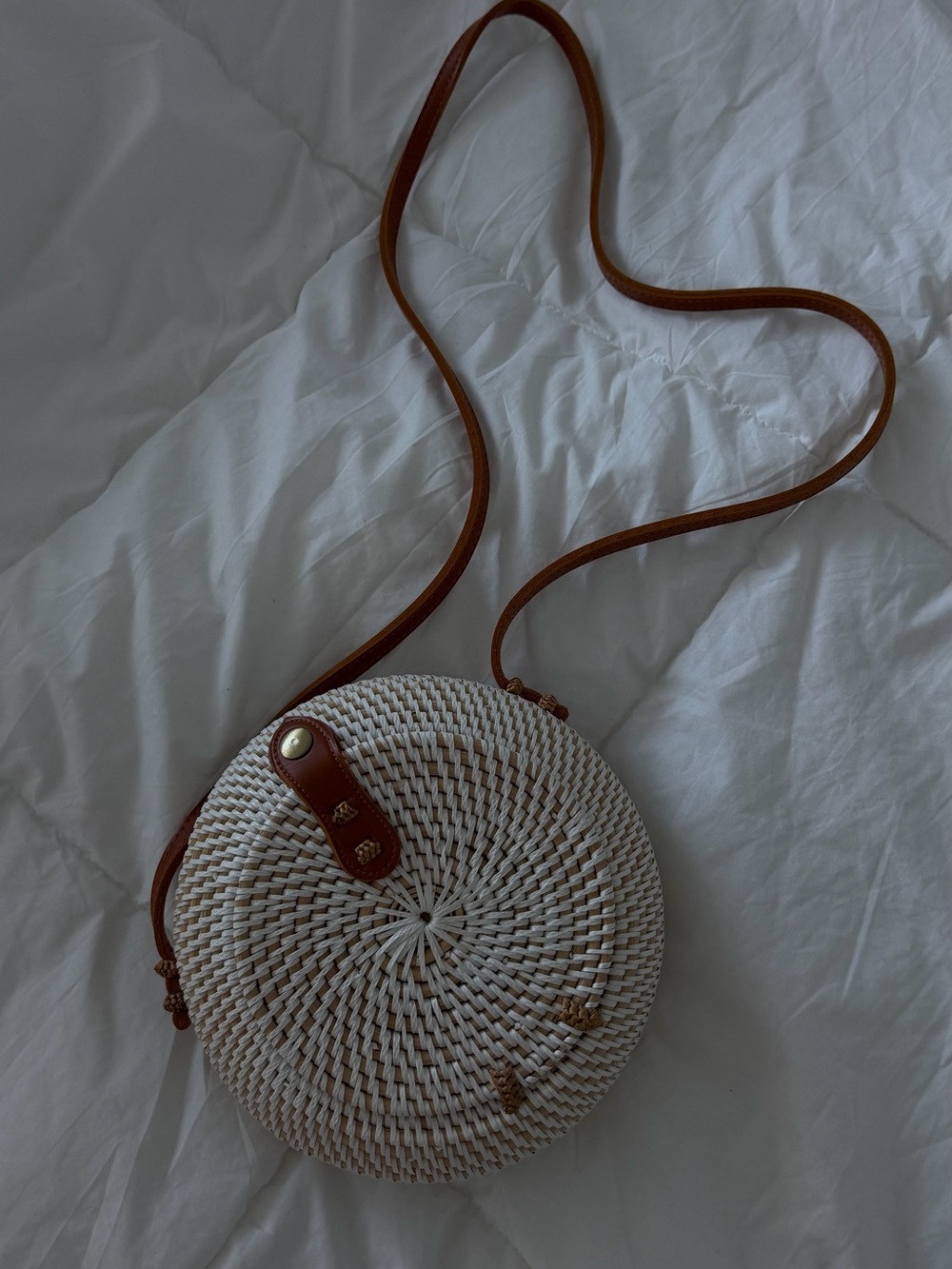 Woven Round Crossbody Bag with Brown Trim from Bali